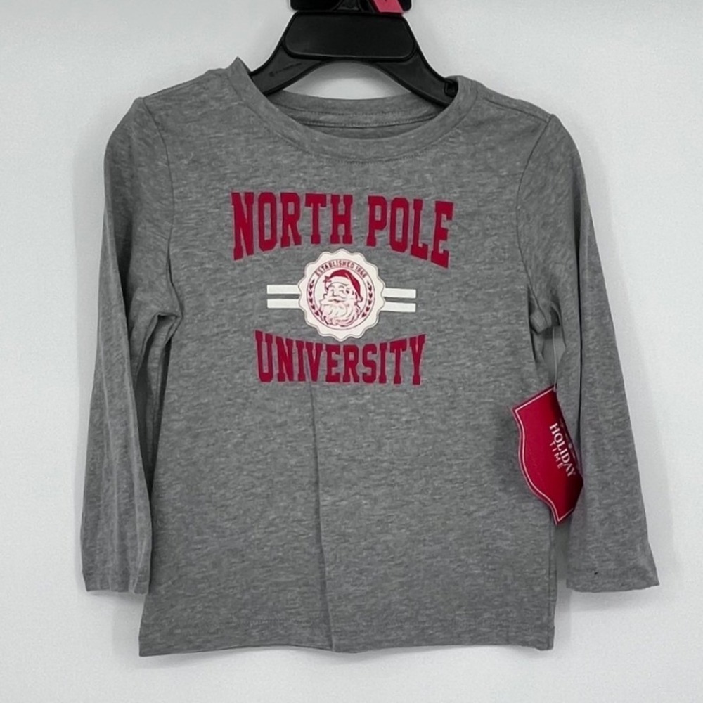 Holiday Time Toddler Boys 2T Gray Long Sleeve North Pole University Santa